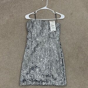 Zara Strapless Dress in Silver and Black